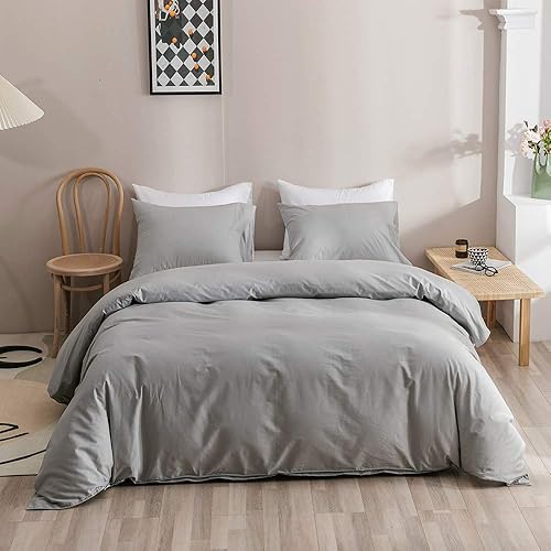 Miniatura 7 de KAREVER Juego de edredón plateado tamaño Queen gris claro, juego de edredón de 3 piezas, 1 edredón Queen (90 x 90 pulgadas) con 2 fundas de almohada