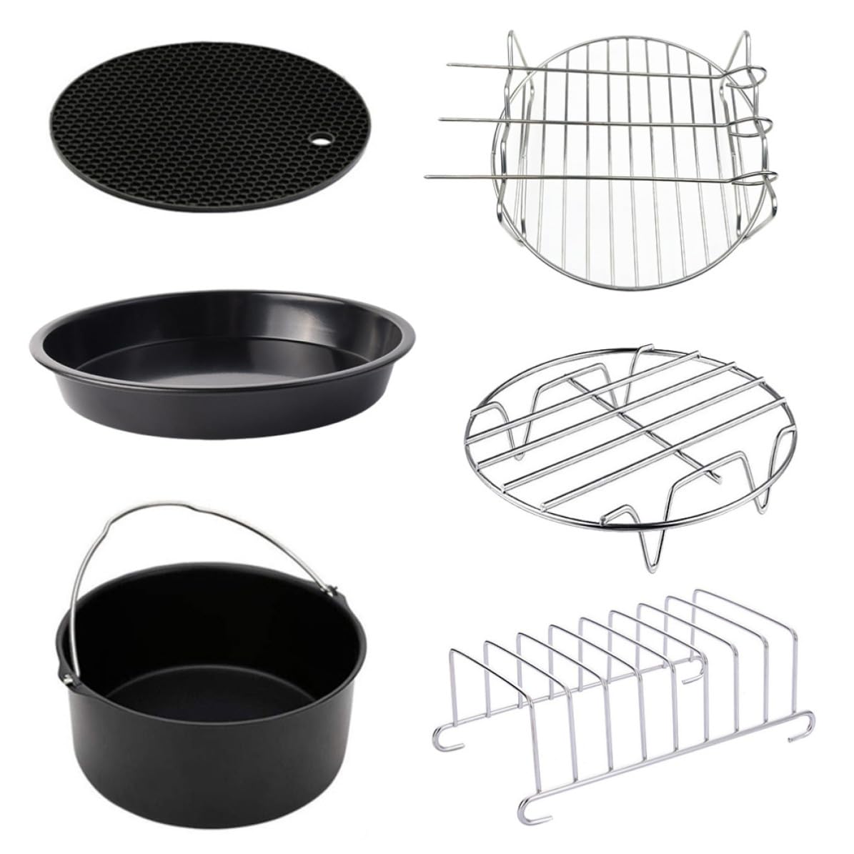 SHINEOFI 6 Pezzi Set Accessori Friggitrice ad Aria, Air Frying Pan e Pizza Tray da 8 Pollici in Acciaio Inossidabile, Lavabile in Lavastoviglie, per Cheese Pie e Biscotti Gustosi