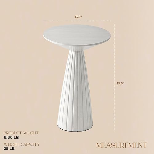 Miniatura 3 de Mesa redonda de martini con pedestal para bebidas, mesa auxiliar de madera para espacios pequeños, sala de estar, dormitorio, color blanco