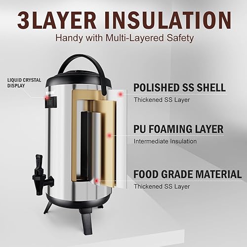 Miniatura 2 de Dispensador de bebidas aislado. Acero inoxidable, 12L3.2 galones. Para bebidas frías y calientes. Espiga incluida. Ideal para té, café, leche, agua,