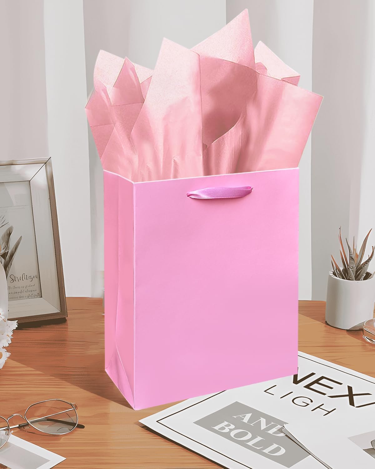 Gcardist Pink Gift Bags with Tissue Paper for Wedding, Birthday, Party Supplies-7.9"x4.3"x9.6" Medium Size Cardboard Gift Bags（16pcs Bags +32pcs Tissue Paper ） - Image 6