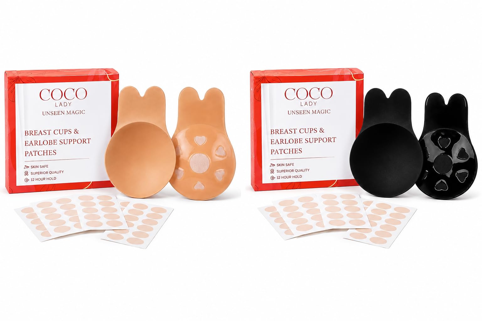 Breast Lift Cups for Women Combo Pack | 2 Pairs Reusable Sticky Bra Cups (Nude & Black) | Invisible Self-Adhesive Silicone Bra | Strapless Backless Push-Up Bra with Earlobe Patches-picture-18
