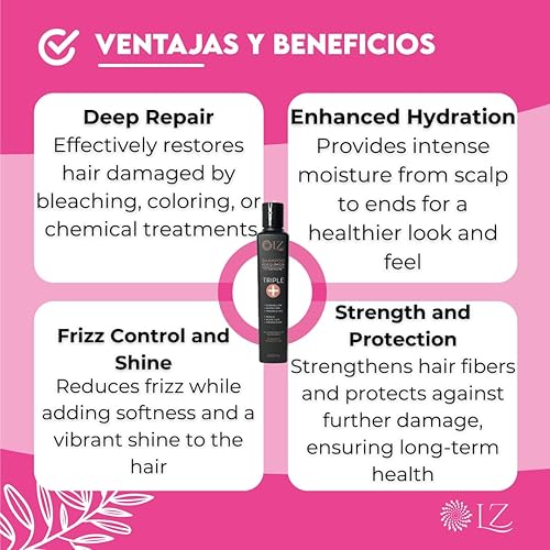 Miniatura 4 de LZ Triple+ Recovery Shampoo - Reparación posquímica para cabello dañado - Hidratante, protege y suaviza - Fórmula antiencrespamiento y brillo para