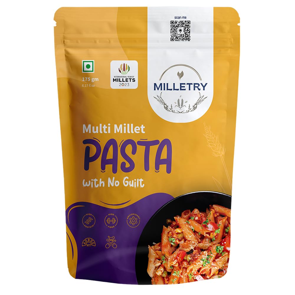 Milletry | Multi Millet Pasta | No Maida | Foxtail, Little, Kodo, Pearl, Ragi & Wheat | High Fiber & Protein | Penny Pasta (175gm (Pack of 1)