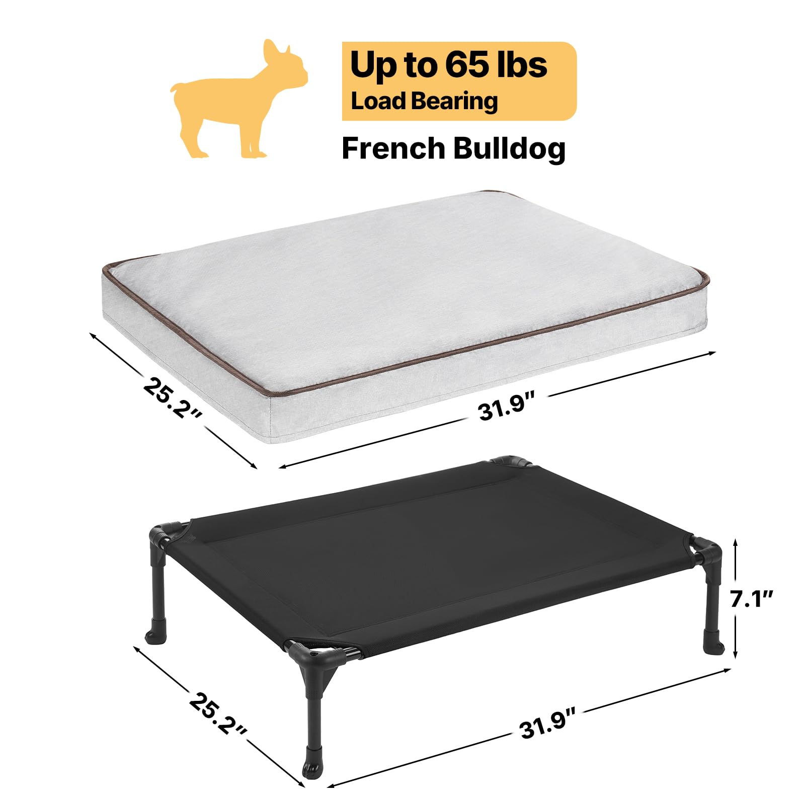 Veehoo Elevated Dog Bed with Waterproof Cushion, Cooling Raised Dog Beds with Padded Top, Washable Outdoor Dog Bed, Orthopedic Pet Cot for Indoor & Outdoor, Extra Large Dog Bed 53" x 37.5", Dark Grey - image 6