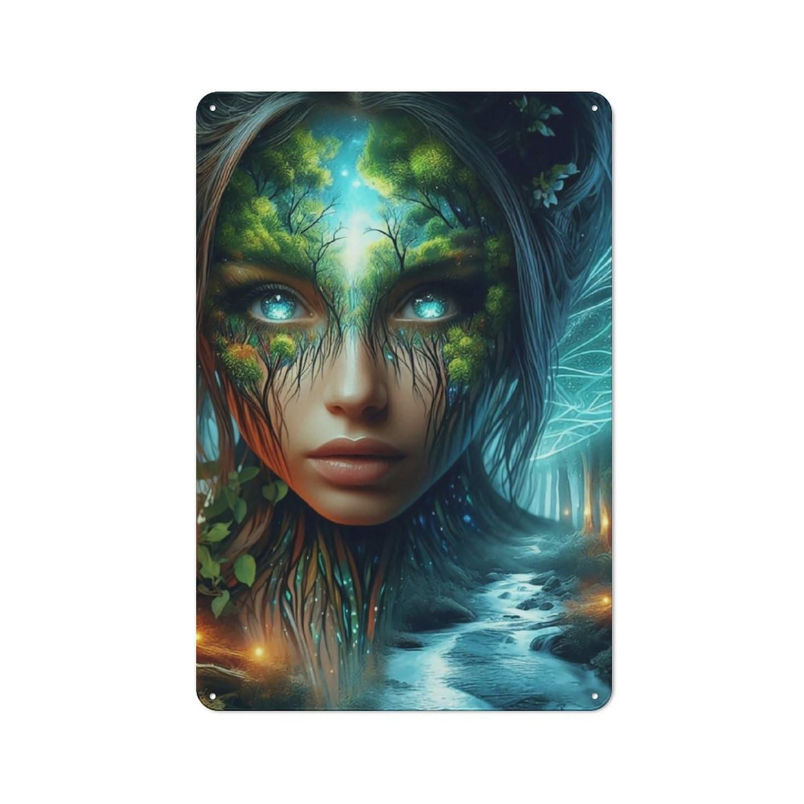Junmoney Forest Nymph Tin Wall Plaque 30X20cm With For Living Room Or Hallway, For Garage, Workshop And Man Cave Decoration