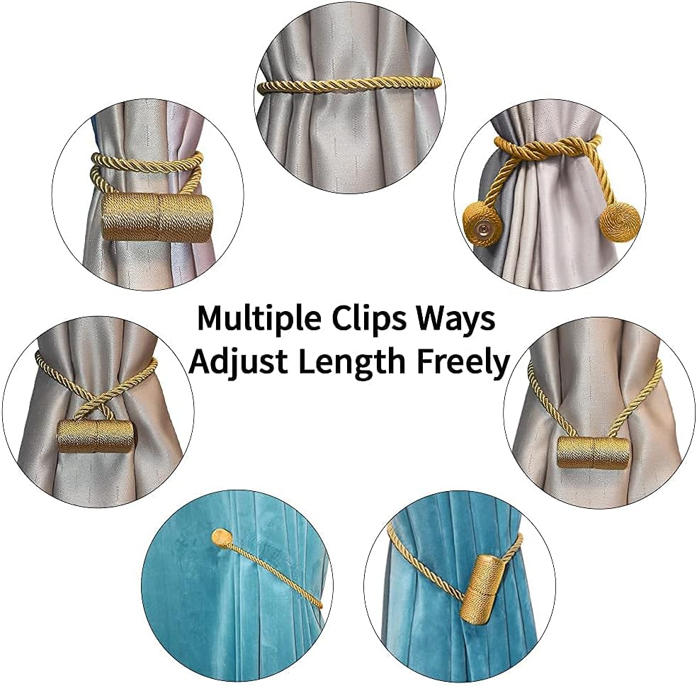 2 Pack Magnetic Curtain Tiebacks Clips Curtain Holdbacks VS Upgraded Modern Strong 18 Inch Decorrative Drapery Rope Tie Backs for Blackout Sheer Curtains Window Decor (Blue) image 4