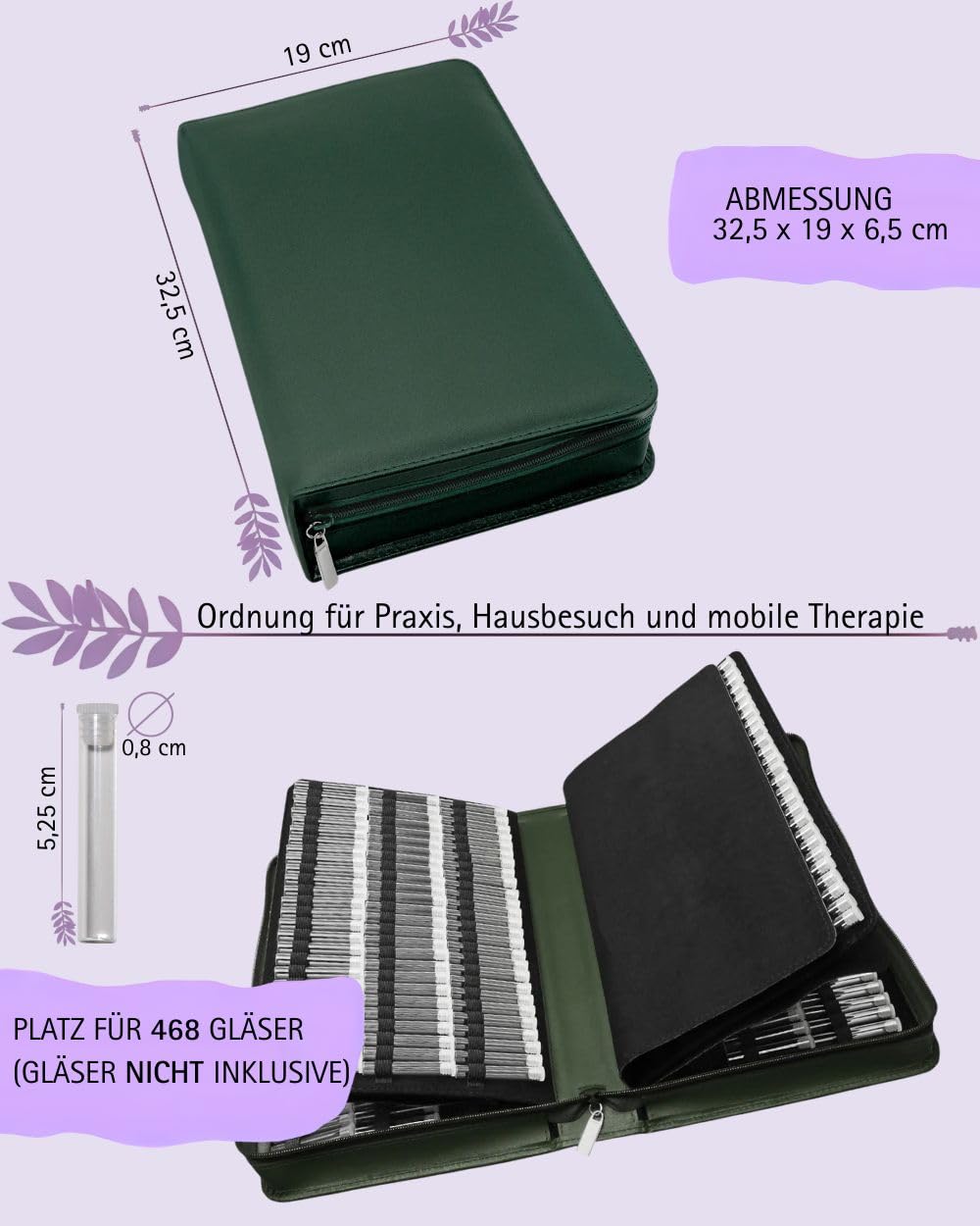 Homöopathische Taschenapotheke Klassik 468 Schlaufen für Globuli (Leder Grün)