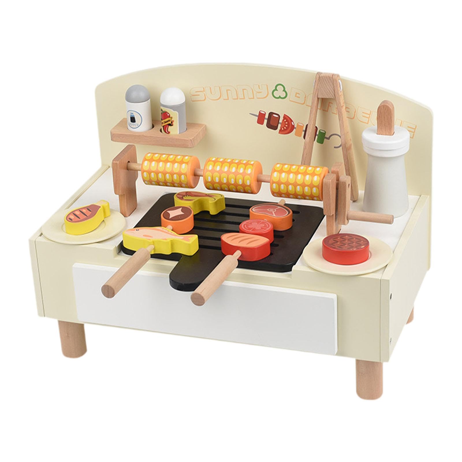 Grillspielset für Kinder, Kochspiel, Spielzeug Grillspielzeug Aus Holz Zur Lebensmittelerkennung, Grillspielset für Kinder Zur Förderung Der Kooperati