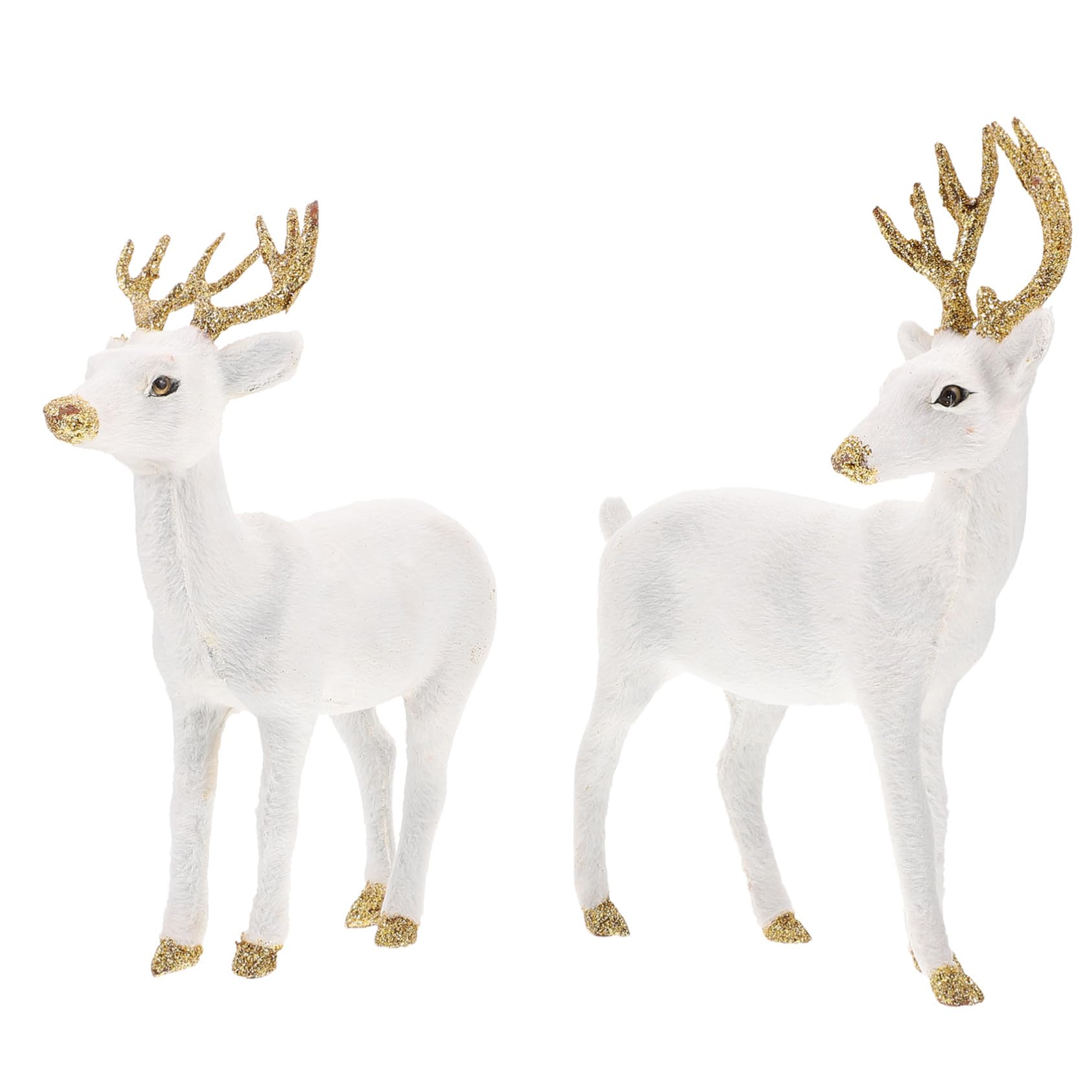 2 Stück Realistische Weiße Sika REH Figuren Lebensechte Plüsch Deko Detailreiche Weihnachtsdeko Modernes Home Office Desktop Ornament Geschenkidee und Wohnaccessoire