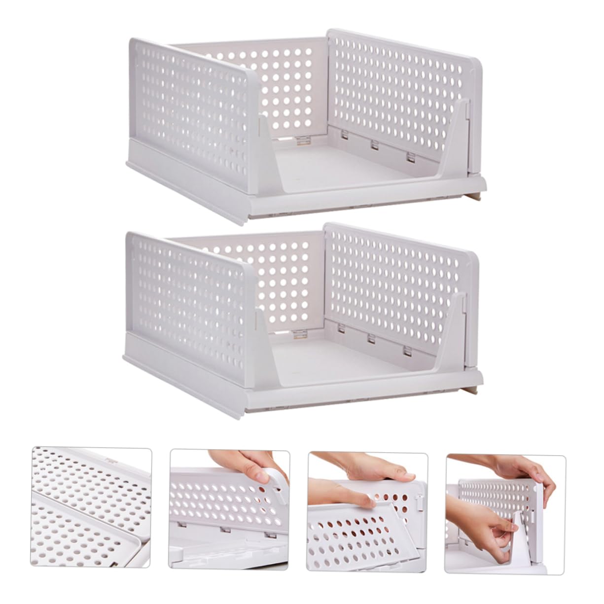 Tiroirs à Vêtements Empilables en Plastique Blanc Compartiments Ventilés, Organisateurs Pratiques pour Penderie, Lot de 2 Tiroirs de Rangement Modulables