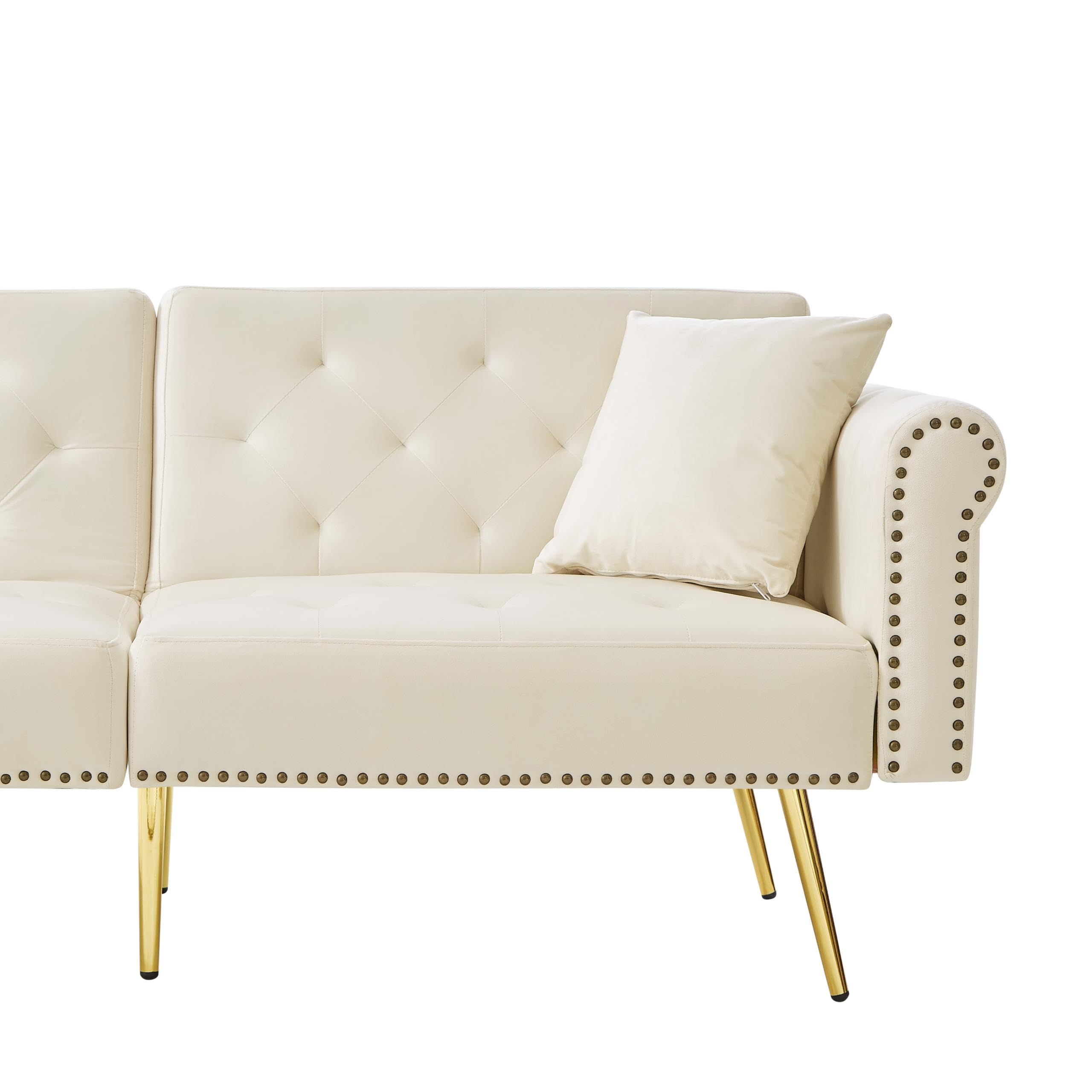 Sofá cama moderno de 2 plazas, tapizado en terciopelo, respaldo ajustable en 3 niveles y patas de metal doradas, elegante sofá con función de dormir, ahorra espacio, resistente, 173 x 75 x 70 cm