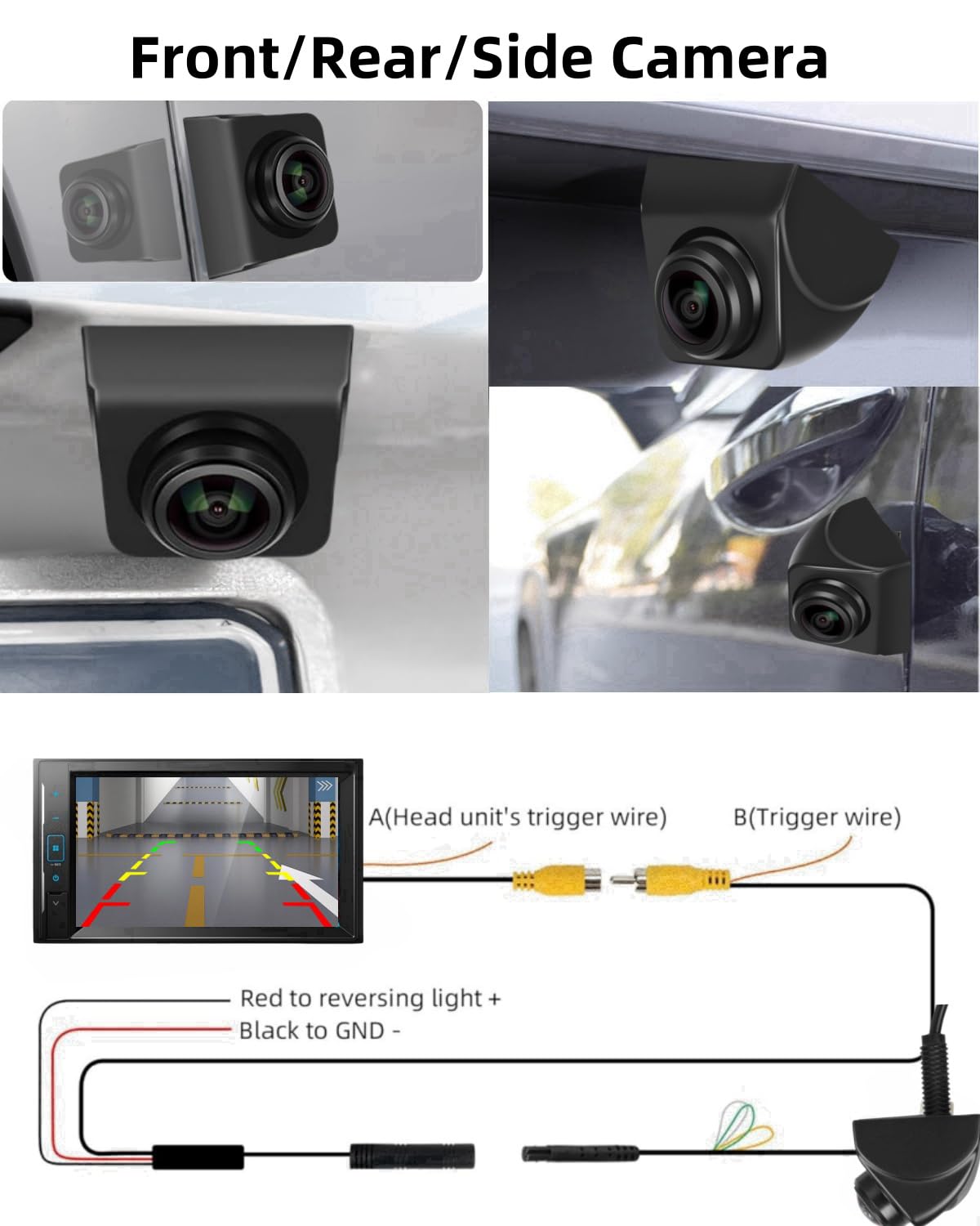 Rotation 360° Caméra de Recul avec Vision Avant/Arrière Caméra de Recul HD avec Vision Nocturne 720P Caméra de Vision Arrière étanche IP69K pour Camion(Noir)