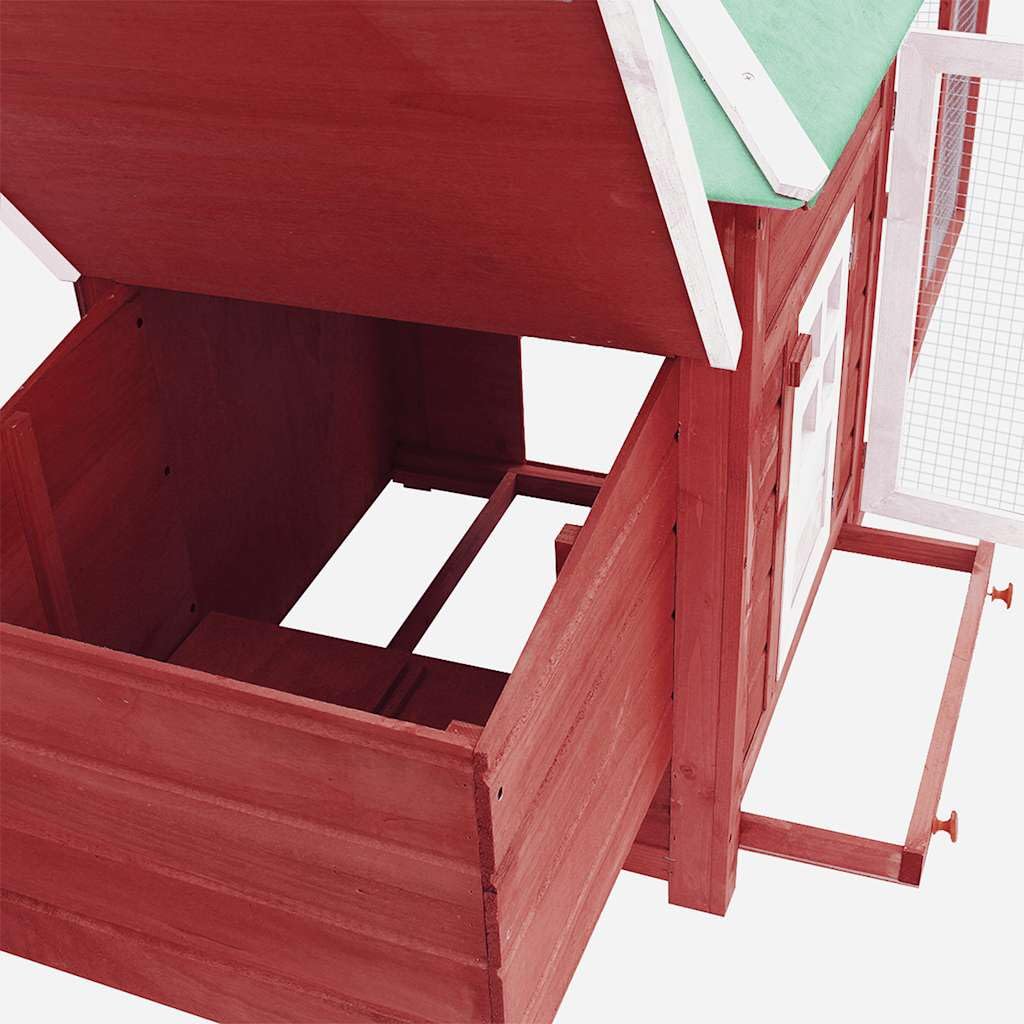 Hühnerstall mit Hühnernest Rot aus massivem Tannenholz 190x72x102 cm mit großem Auslauf und verzinktem Stahlgeflecht für Kleintiere, Kaninchenstall, Outdoor Gehege, komfortable Behausung