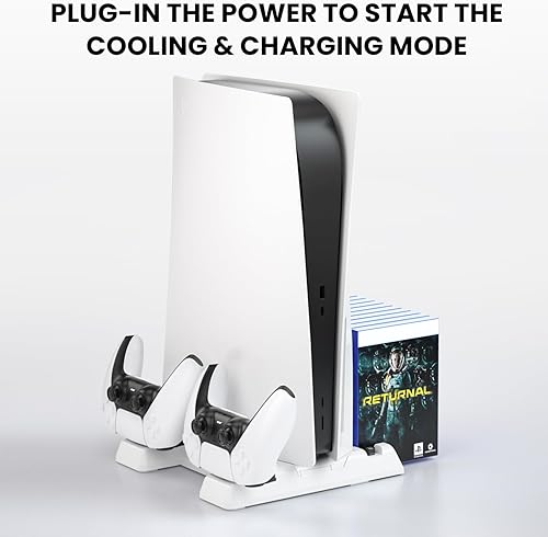 Miniatura 5 de JCNZM Nueva estación de enfriamiento PS5 Slim y PS5 2023 con estación de carga de doble controlador ventilador silencioso, puertos de carga duales,