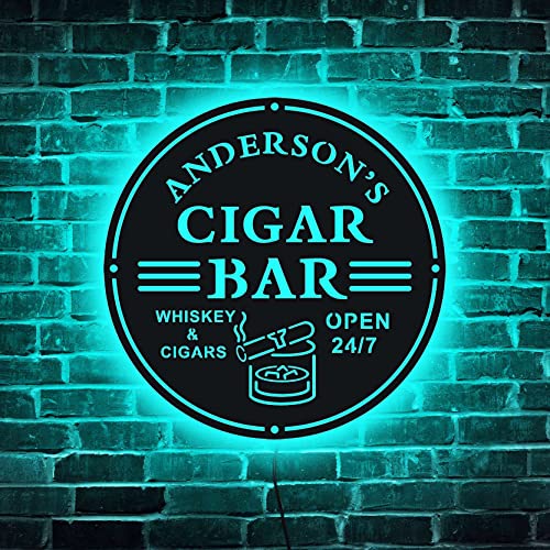 Personalized Cigar Bar Home Bar Colorful LED Neon Light Sign,Customize Name Date Fine Cigars Shop Smoking Room Man Cave LED Neon Sign