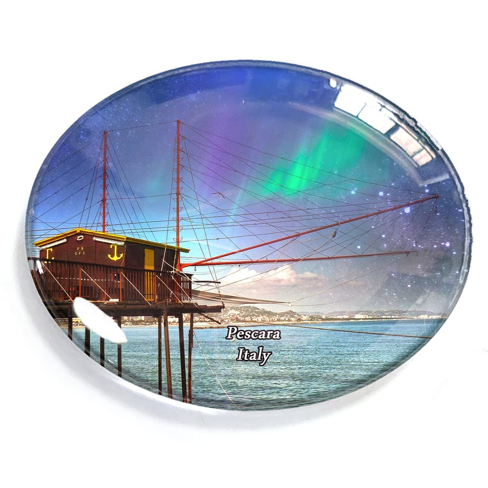 Italy-2892 Pescara Italy Magnet Fridge Refrigerator Freezer Magnet Sticker Souvenir Decorations Oval Crystal Magnet Kitchen Whiteboard