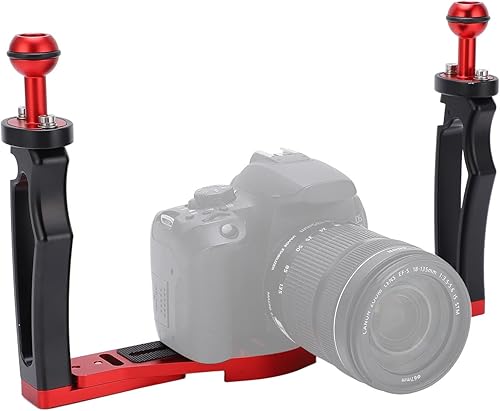 Miniatura 8 de Estabilizador de bandeja de doble asa para cámara DSLR, soporte de aluminio para buceo, carcasa de cámara subacuática, soporte de bandeja para