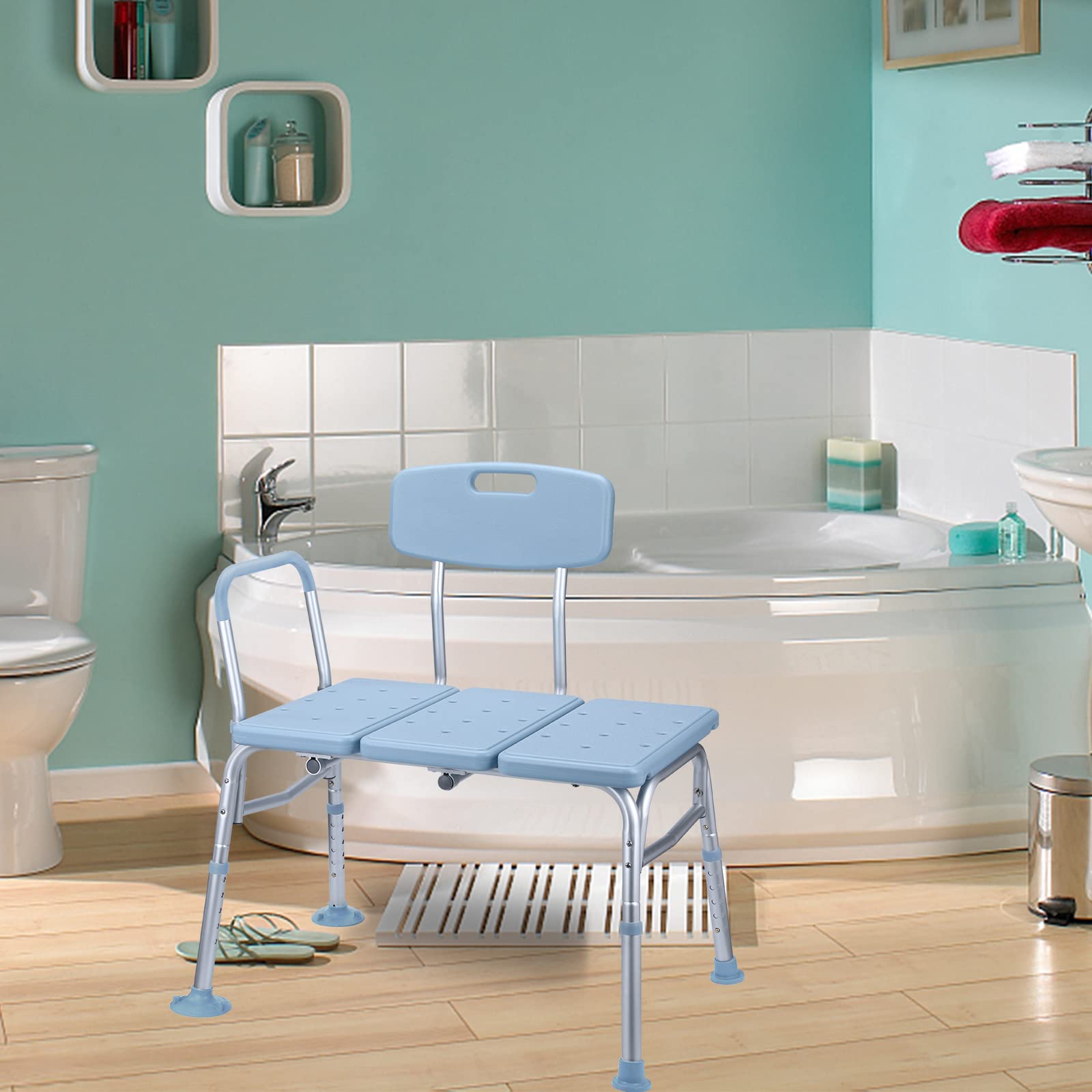 ACXIN - Sedile per vasca da bagno per anziani con manico imbottito, regolabile in altezza, sedia doccia per vasca da bagno, sgabello doccia con schienale e braccioli, antiscivolo, capacità di peso