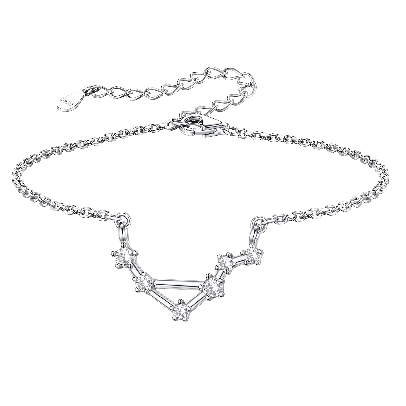 Silvora 22cm Tobillera Plata de Ley 925 Pulsera Zodiaco Libra Tobillera Verano Piscina