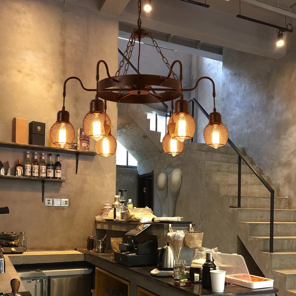 qudkdhs Large black Ceiling Lighting Fixtures 12 lights farmhouse metal retro Hanging Light living room round iron industrial lighting fixture for bar cafe restaurant foyer entrance antiqu