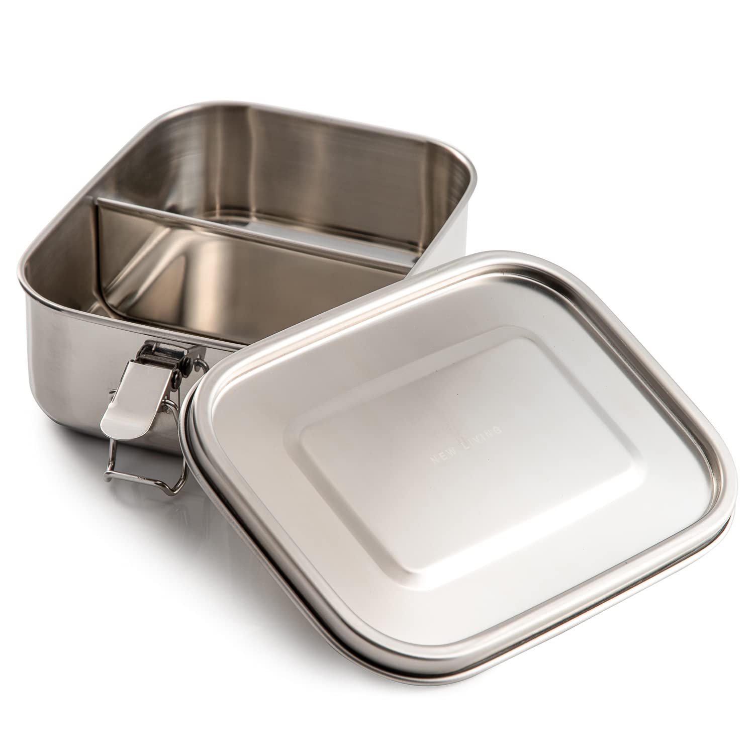 New Living 1 Dividers Leak Proof Stainless Steel Lunch Box | Bento Box | 800Ml & 1200Ml | Optional Dividers | Leakproof Silicone Seal | Food Storage Container (1200Ml, )