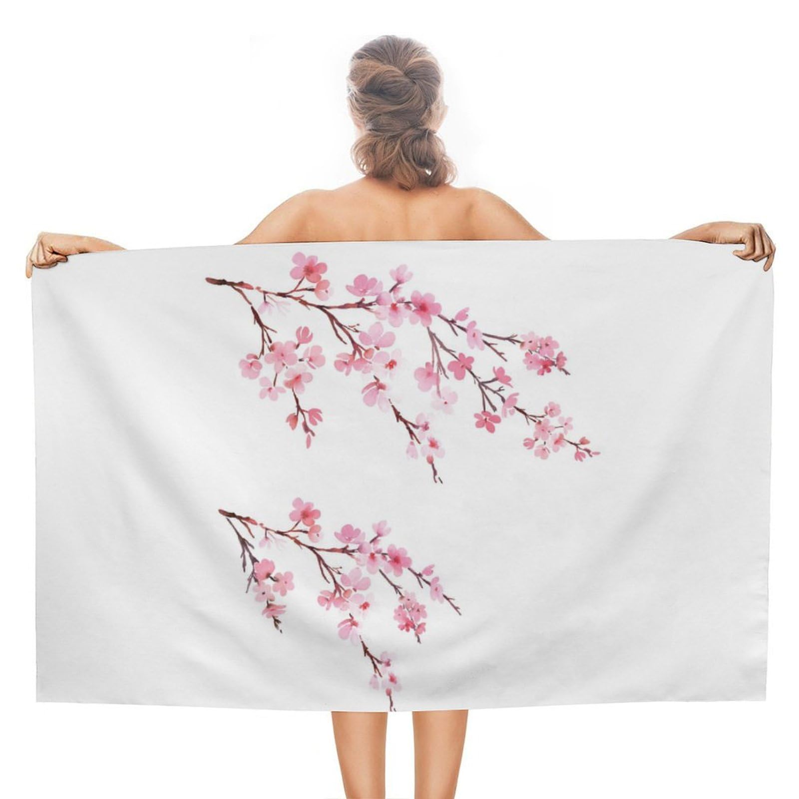 LEDFCVSU Beach Towel, Cherry Blossoms Bath Towel, Absorbent Towel for Swimming, Sports, Travel