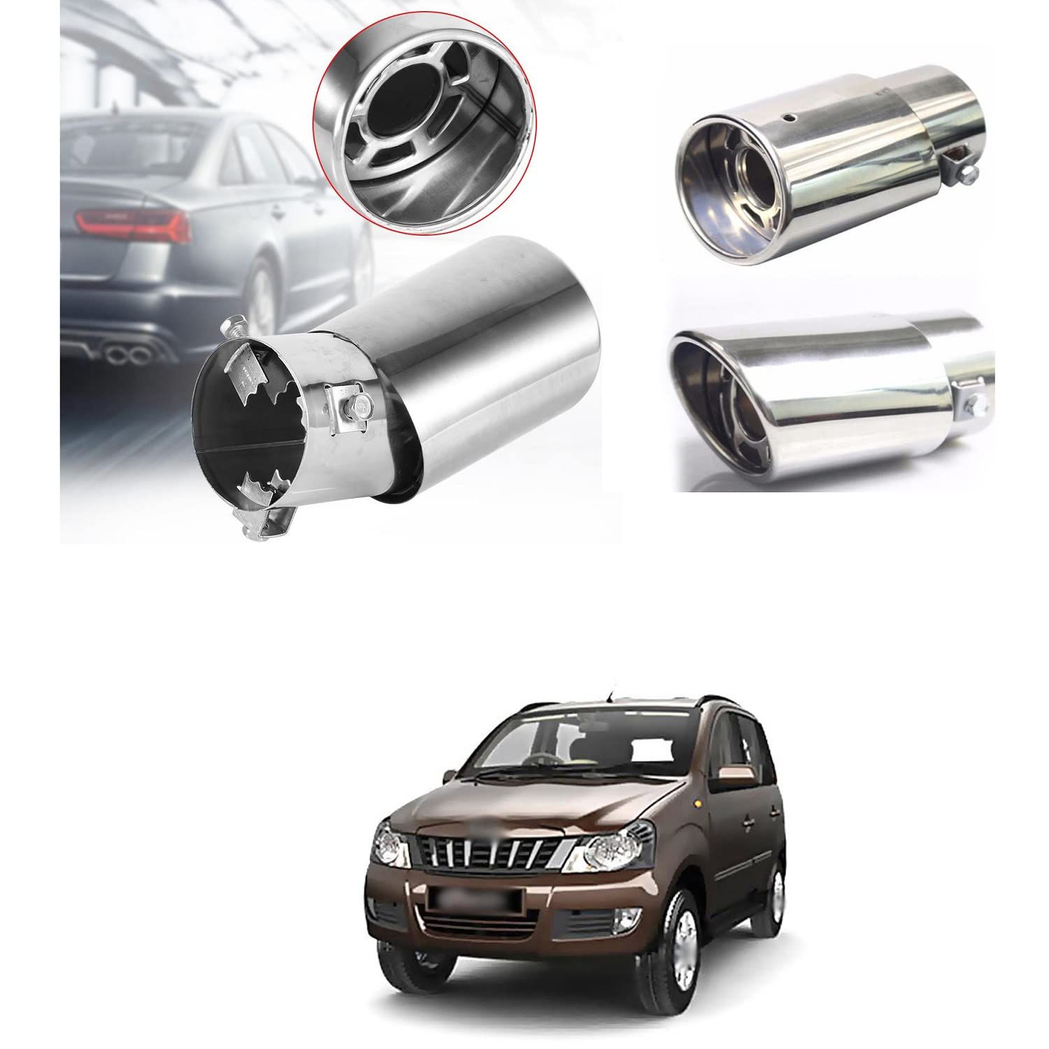 Silencer Tip Exhaust Pipe Car Stainless Steel Rear Muffler Tip Tail Muffler Tip Pipe Adjustable Car Decoration Exhaust Tip Tailpipe Compatible with Q-uanto-image-43