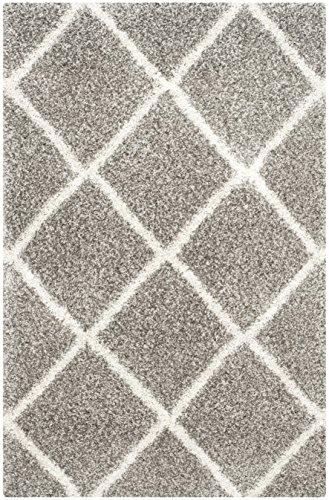 Safavieh Hudson Shag Collection 4' X 6' Grey/Ivory Sgh281B Modern Diamond Trellis Non-Shedding Living Room Bedroom Dining Room Entryway Plush 2-Inch Thick Area Rug #TOP3