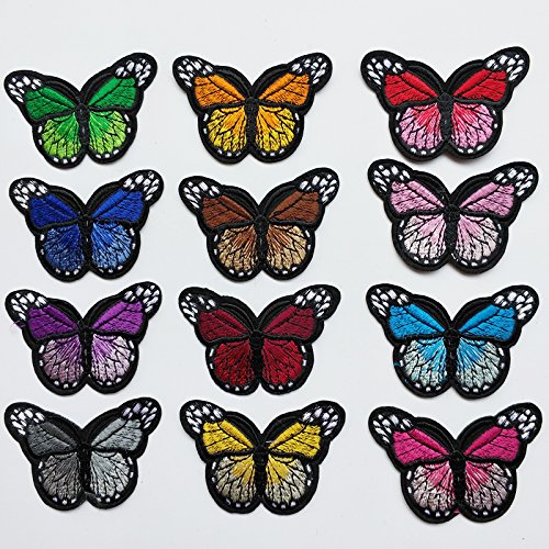 Chenkou Craft24pcs /12pairs Butterfly Assorted Iron-on or Sew-on Embroidered Patch Motif Applique Patches