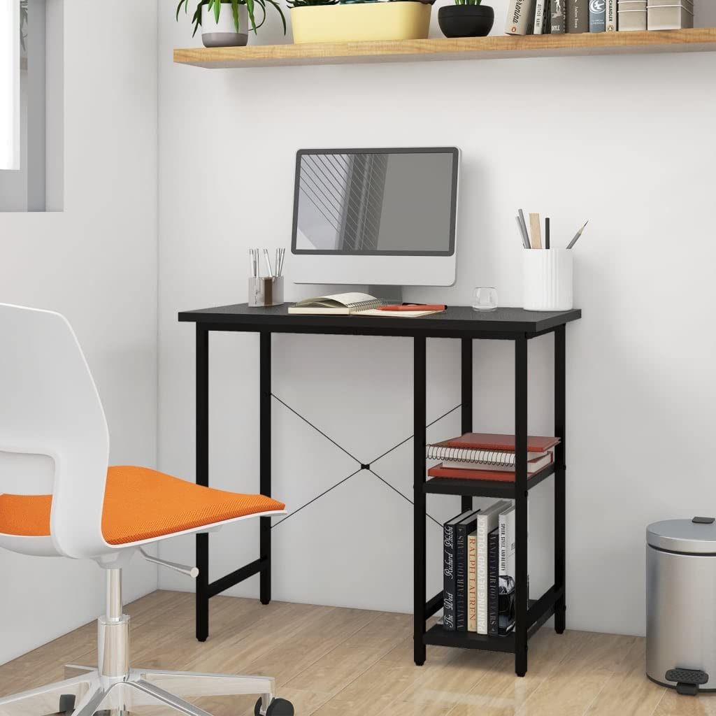 Computertisch Schwarz 80x40x72 cm MDF und Metall, platzsparend mit Kabelmanagement, ergonomisch für Homeoffice und Arbeitszimmer, vielseitig nutzbar als Arbeitstisch oder Gaming Schreibtisch