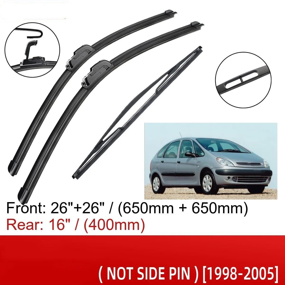 Spazzole Tergicristallo per Citroen per Xsara per Picasso 1998 1999 2000 2001 2002 2003 2004 2005 26 "+26" + 16" Spazzole Tergicristallo Anteriori Posteriori Spazzole Tergicristallo Auto