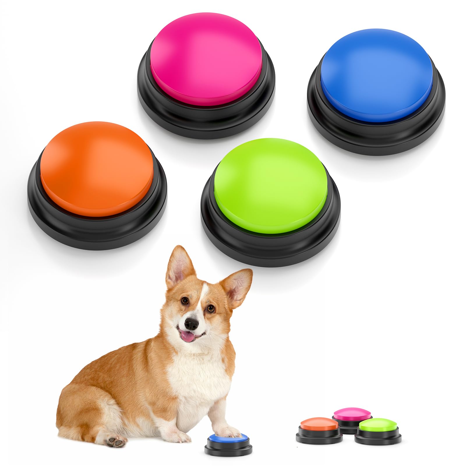 ZANTESRDog Buttons Talk Training, 30 Second Record & Playback Interactive Dog Toys, Communication and Training Dog Gifts, Dog Buttons Talk Training Multicolour Set of 4
