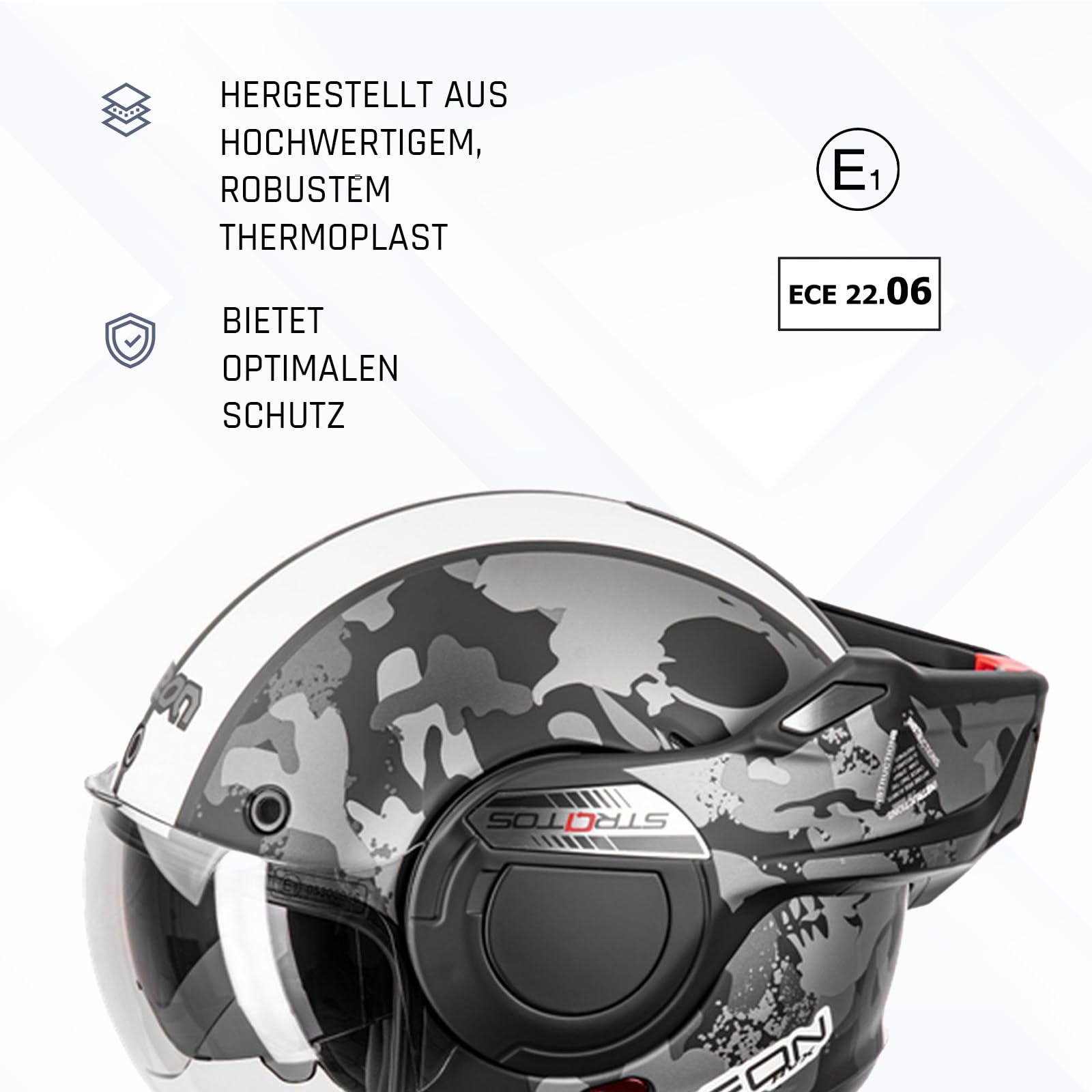 BEON Stratos Motorradhelm - Systemhelm Klapphelme mit Visier und Sonnenblende - Rollerhelm Sonnenblende - Motorrad Helm Damen & Herren - Integralhelm 180° Klappbar - Anti-Kratz-Visier - XXL
