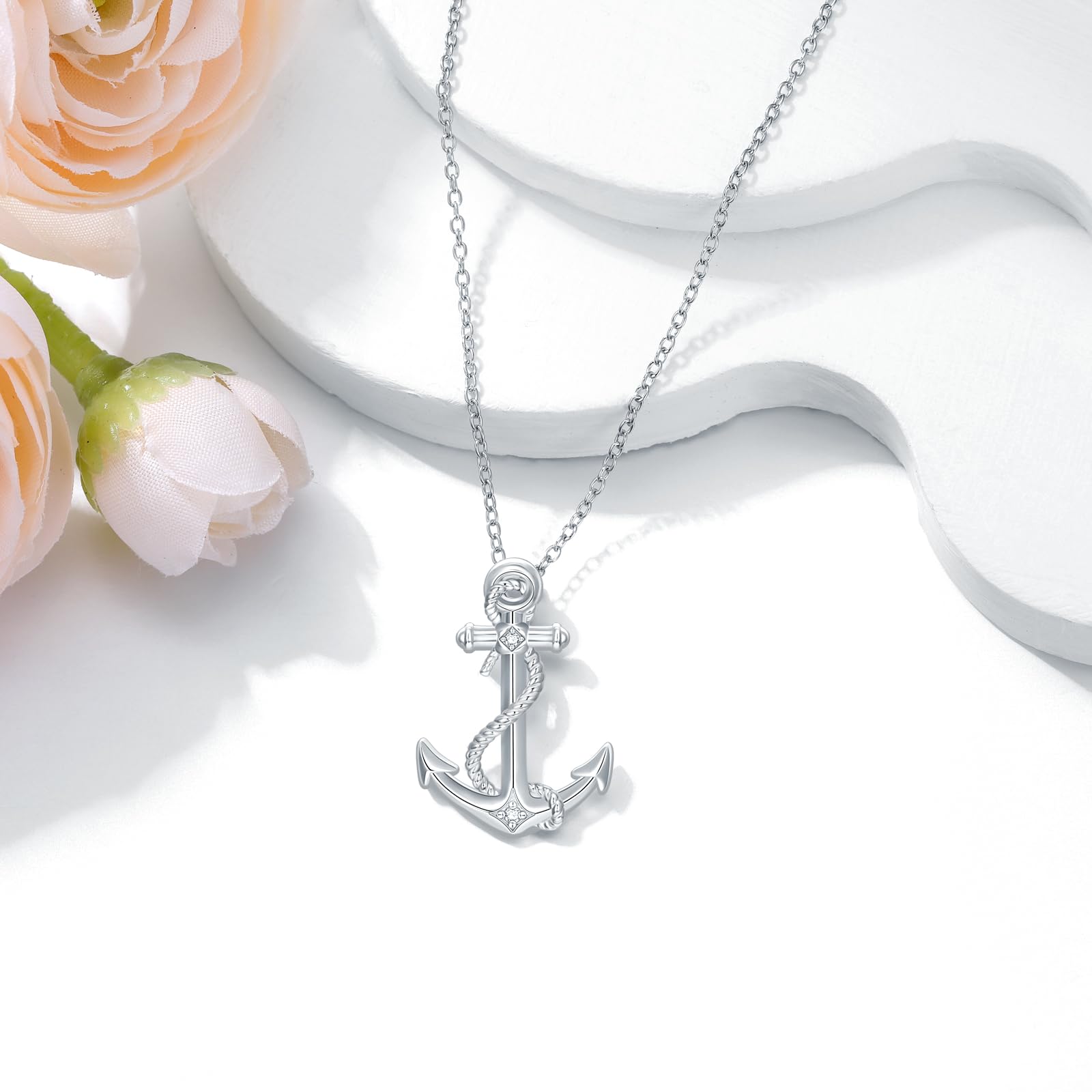 Collana da donna con ancora in argento Sterling 925, con ciondolo a forma di ancora, con diamante, idea regalo per donne, ragazze, mamma, fidanzata