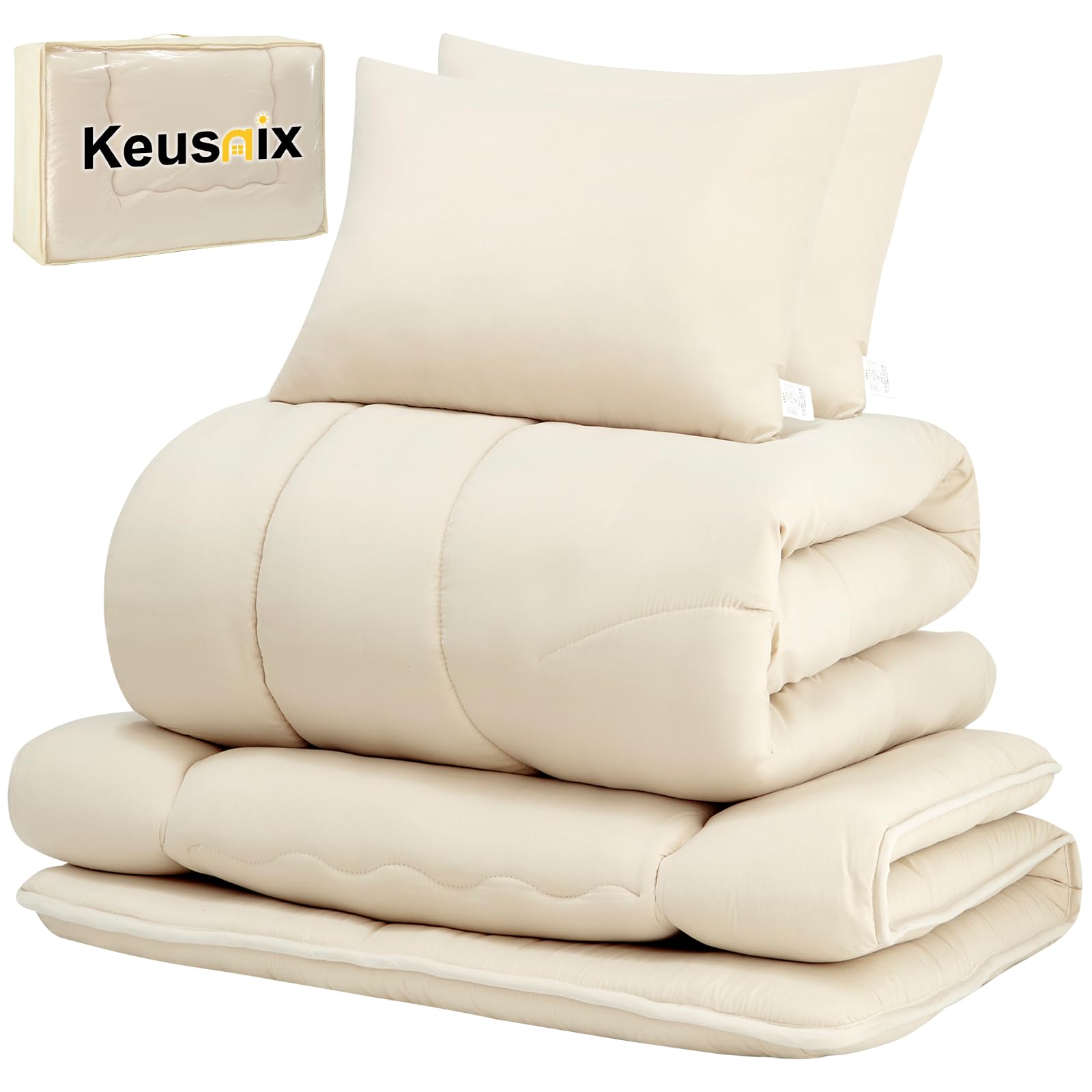 Keusnix Futon Set, Double, 5-piece Set, Bedding Set, SEK Certified, Bacteria Resistant, Odor Resistant, All Season, Comforter Set, Washable, Filling 4.4 lbs (2.0 kg), Comforter, High Density Cotton