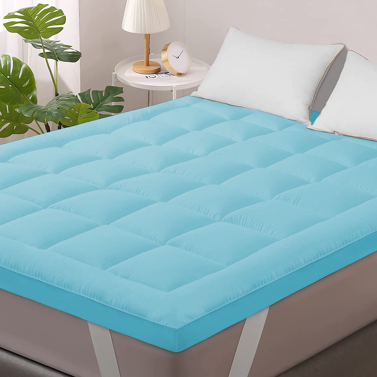 Linenovation Premium Quilted Mattress Topper for Double Bed – Ultra Soft, Breathable, Extra Thick Padding – Hypoallergenic, Machine Washable – Luxury Bed Comfort Enhancer-72 Inch X 72 Inch