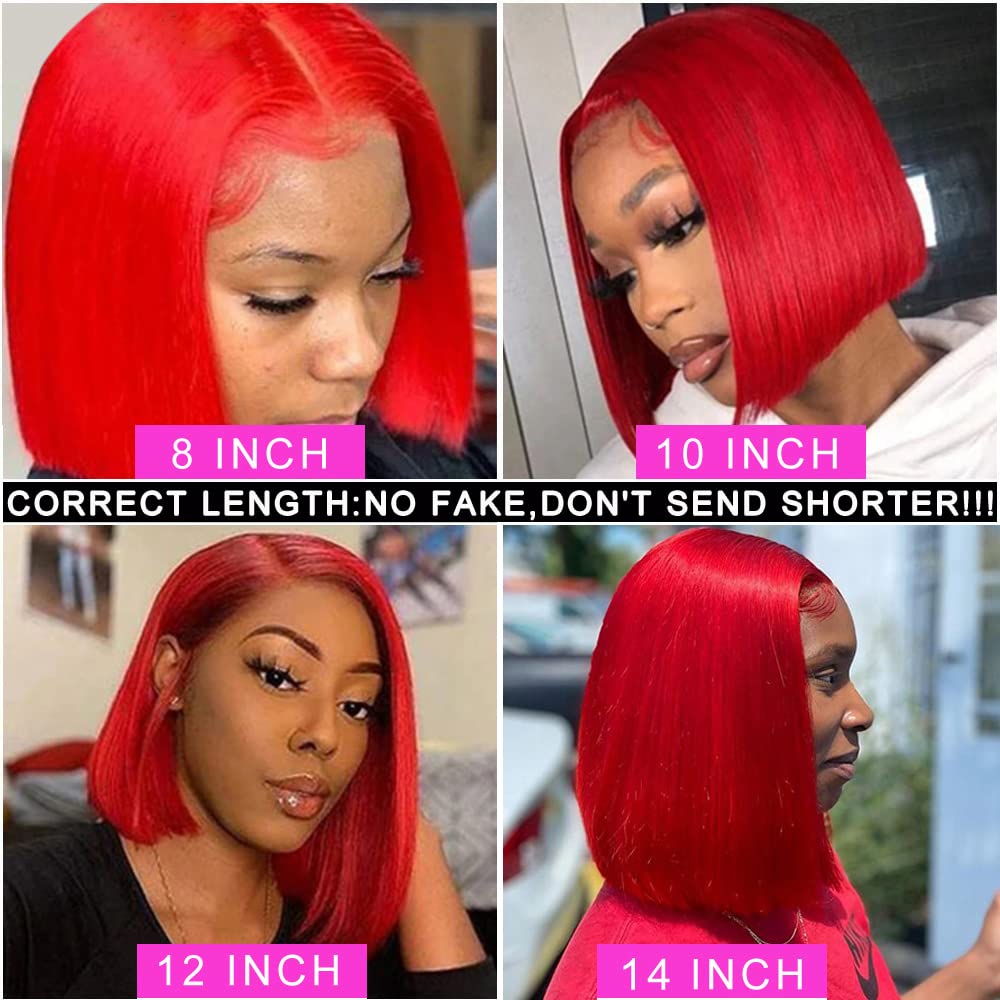 Red Bob Beauty Full Wig Amazon.com : Red Bob Wig 180% Density Virgin Human Hair 13x4  main image 4