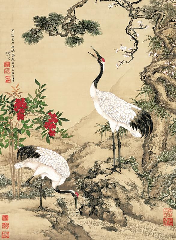 Jigsaw Puzzles 500 Pieces for Adults,Chinese Shen Quan Masterpieces of Art Pine, Plum Blossom and Cranes Sturdy Pieces Fit Together Perfectly, Challenging Family Activity (500pcs) — image 1