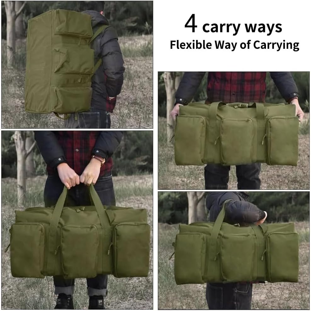 Large Military Travel Duffle Bag Tactical Camping Storage Utility Tote Bag Camping Kitchen Organizer with Deployment Cargo Bag Travel Sports Equipment (Army Green, Medium 21.65"x11.81"x11.81") - Image 3