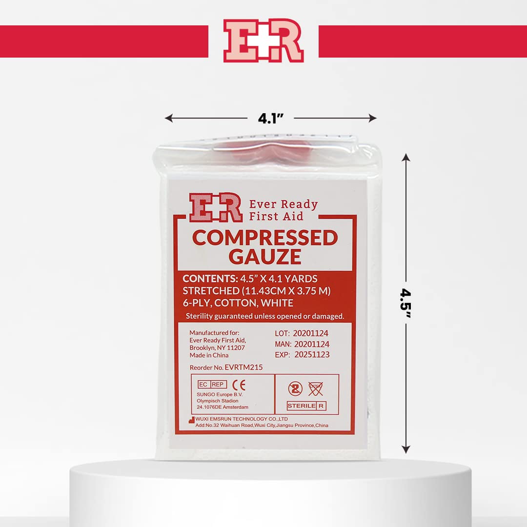 Ever Ready First Aid Compressed Sterile Gauze, 6-Ply Emergency Medical Dressing for First Aid Kits – 4.5” x 4.1 Yards - 2 Pack — Amazon image 3
