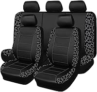 Vista 1 de Flying Banner Fundas para Asiento de Vehículo de Fibra de Carbono y Cuero, Gris Leopardo Negro, Ajuste Universal - 8 Piezas