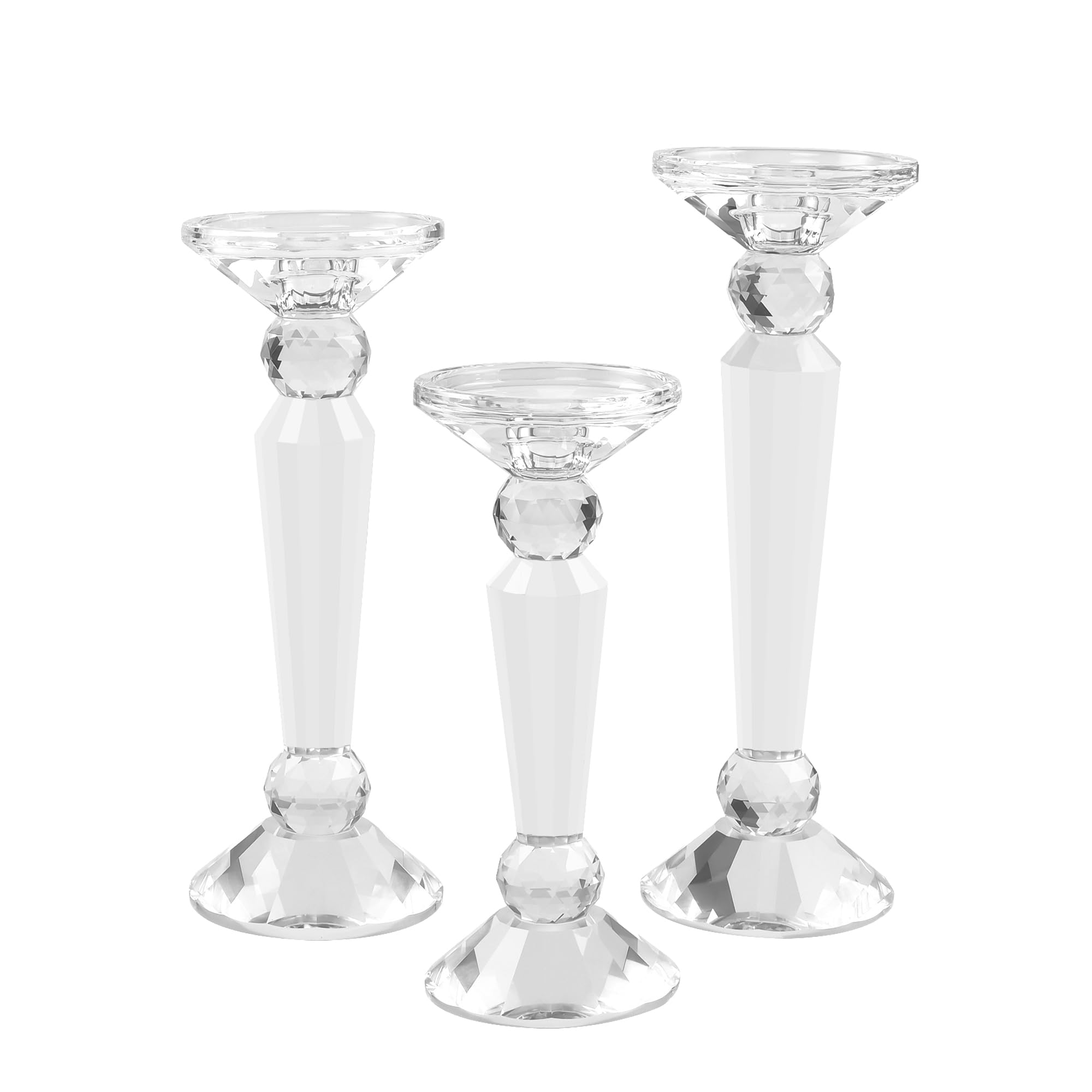 Luxury Crystal Taper Candle Holders Set of 2, Clear Crystal Taper/Pillar Wedding Candlesticks, Elegant Centerpiece for Dining Table & Home Decor