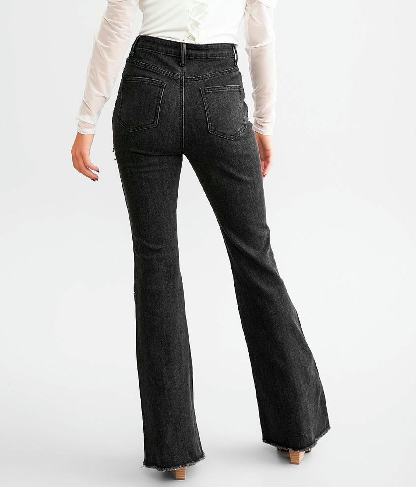 Damskie dżinsy Slim Fit Bootcut dla kobiet, ręcznie szyte i workowe-czarne S