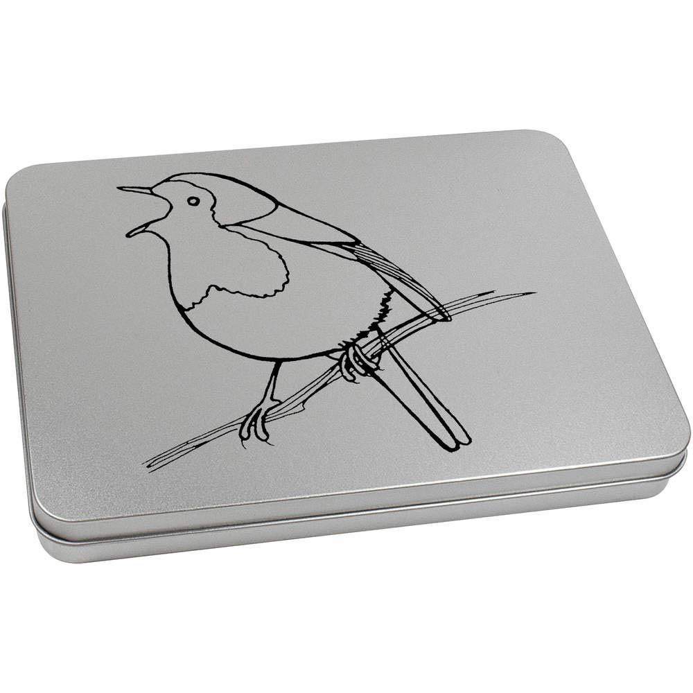 Azeeda 220mm 'Singing Robin' Metal Hinged Tin/Storage Box (TT00119874)