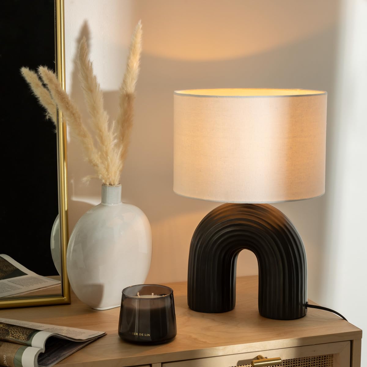 Atmosphera - Lampe Eidel - métal et céramique - noir - H40-5 cm