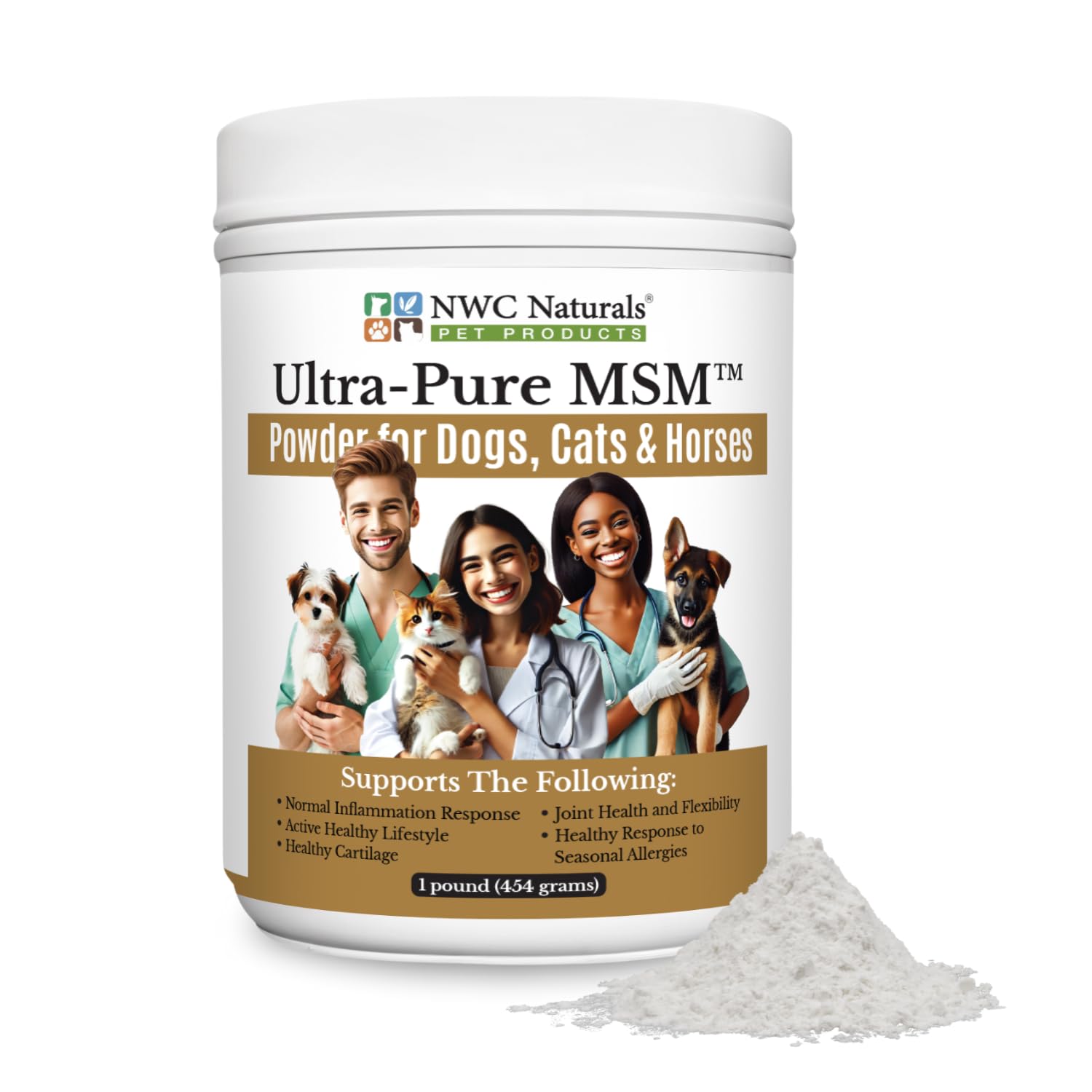 Ultra-Pure MSM for Dogs, Cats & Horses, Supports Hip, Joint and Connective Tissue for Healthy Cartilage and Mobility Opti MSM, 1 lb Canister