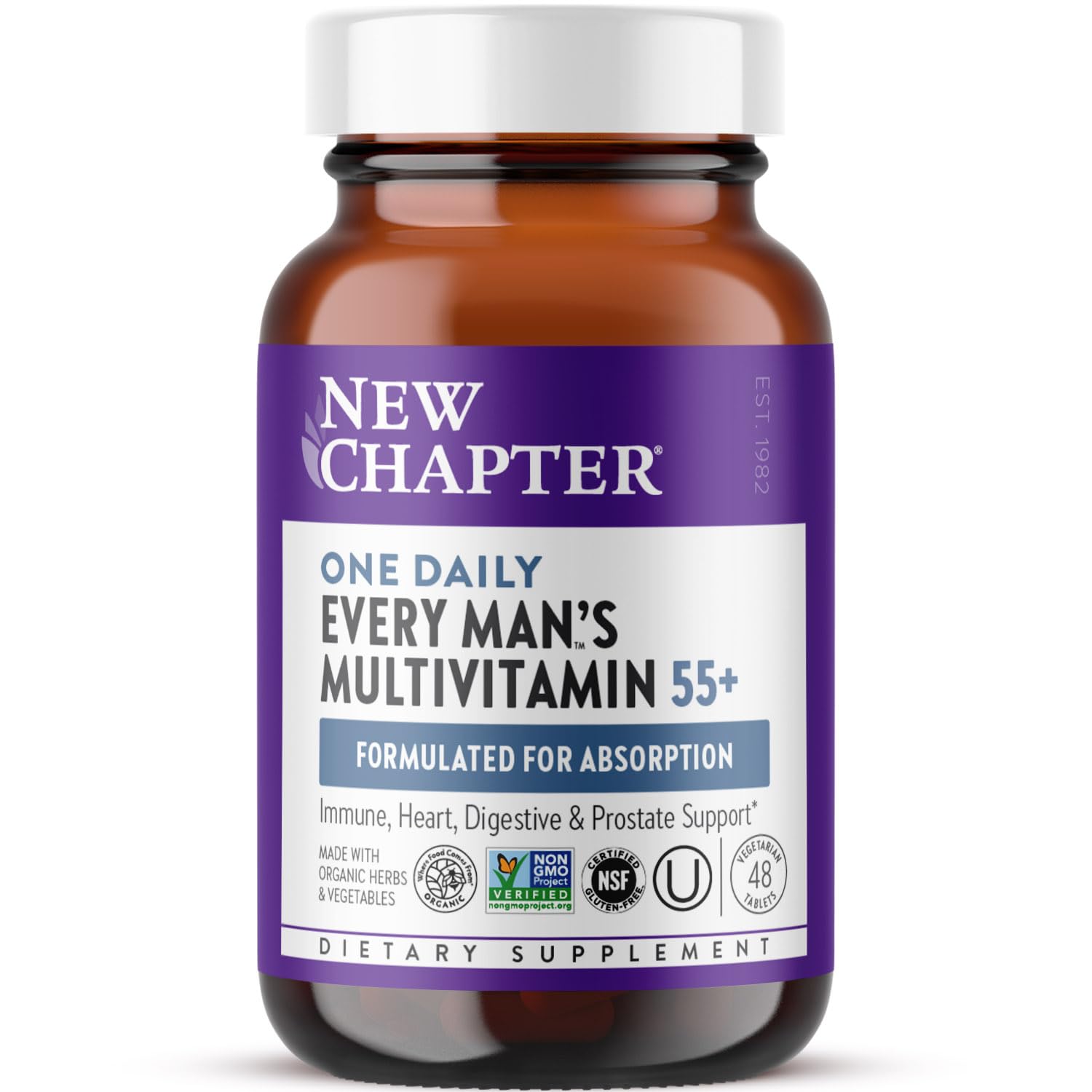 Men's Multivitamin 50 Plus for Brain, Heart, Digestive, Prostate & Immune Support with 20+ Nutrients + Astaxanthin - Every Man's One Daily 55+, Gentle on The Stomach - 48 ct