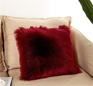 Luxury Long Faux Fur Throw Pillow Case Super Soft Plush Cushion Cover Deluxe Home Sofa Bed Car Party Decorative 18 x 18 Inch Wine Red