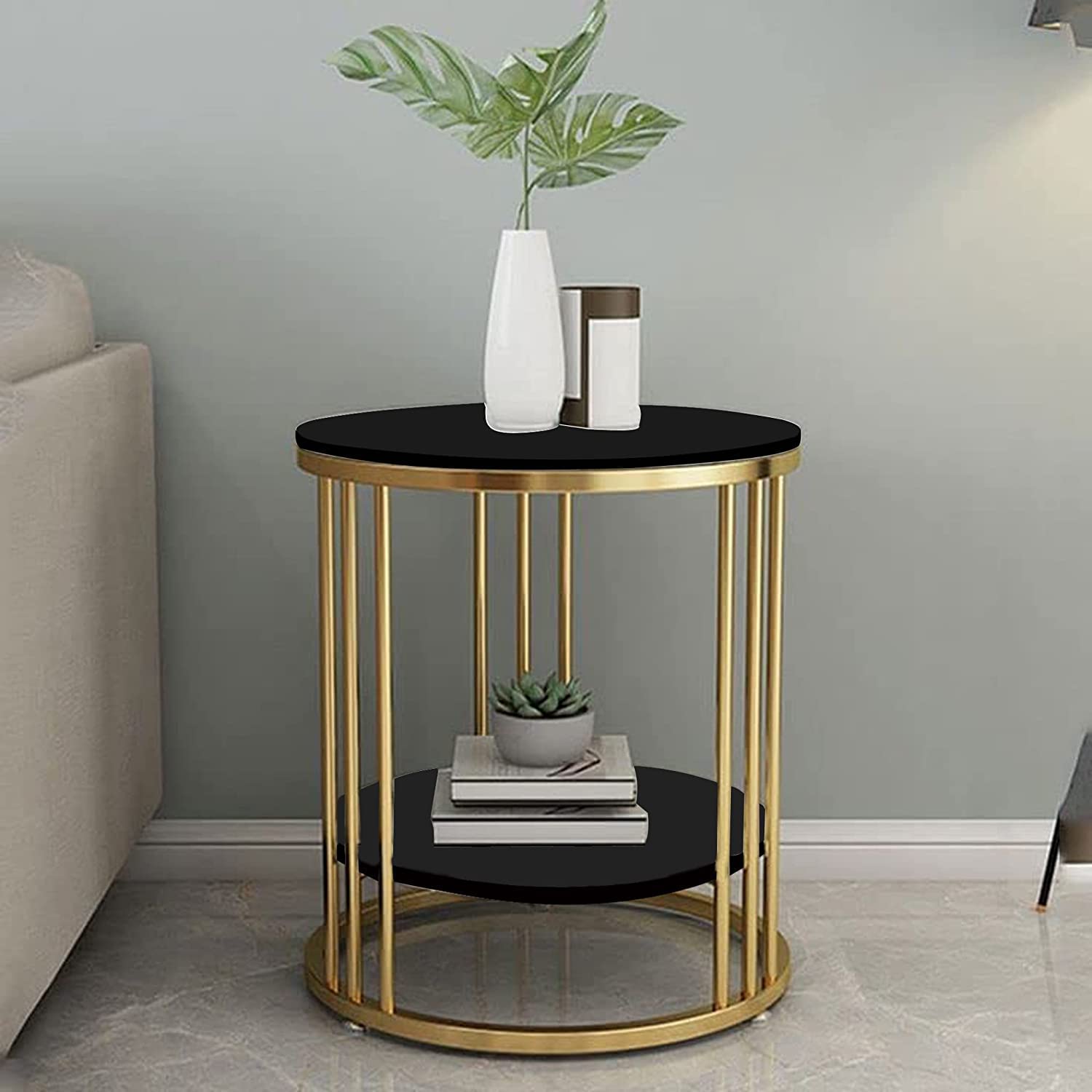 Zunno Round Coffee and Side Accent End Table for Living Room with Metal